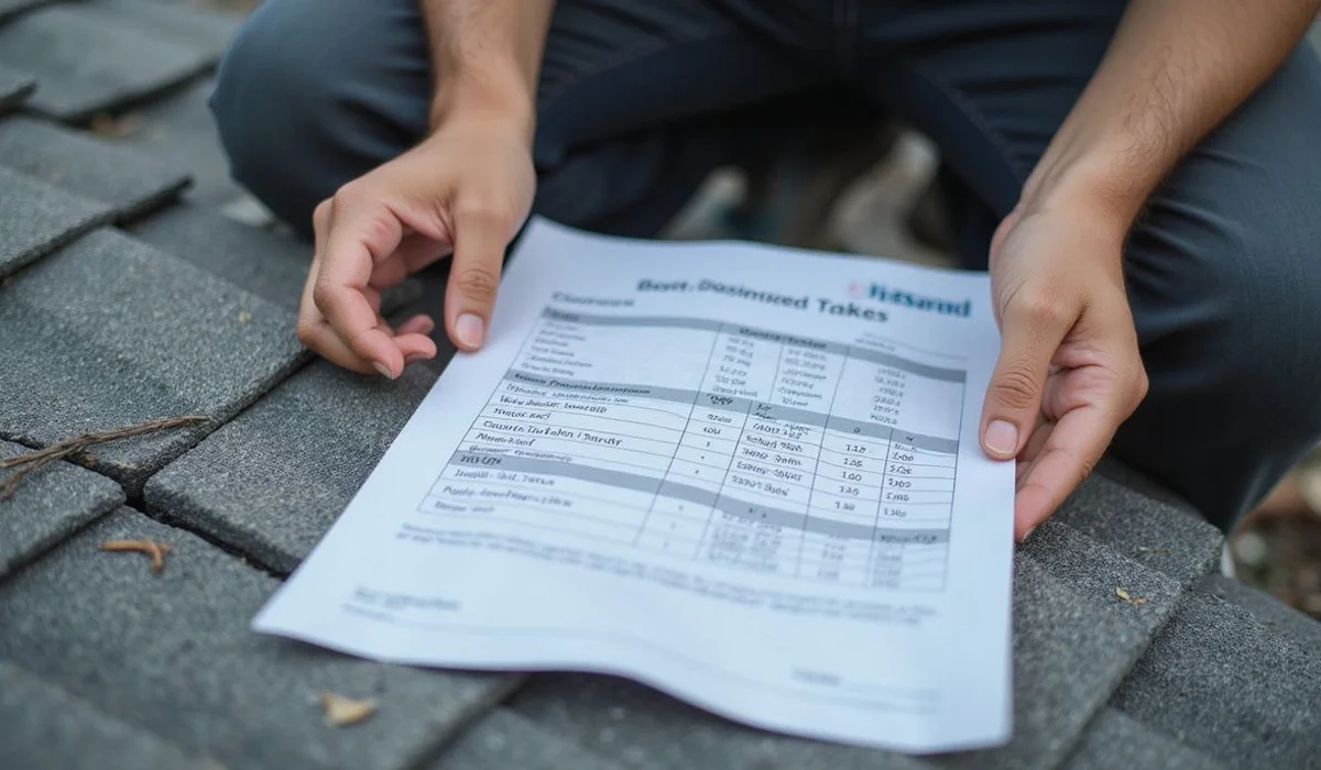 Detailed written roofing quote with scope and pricing