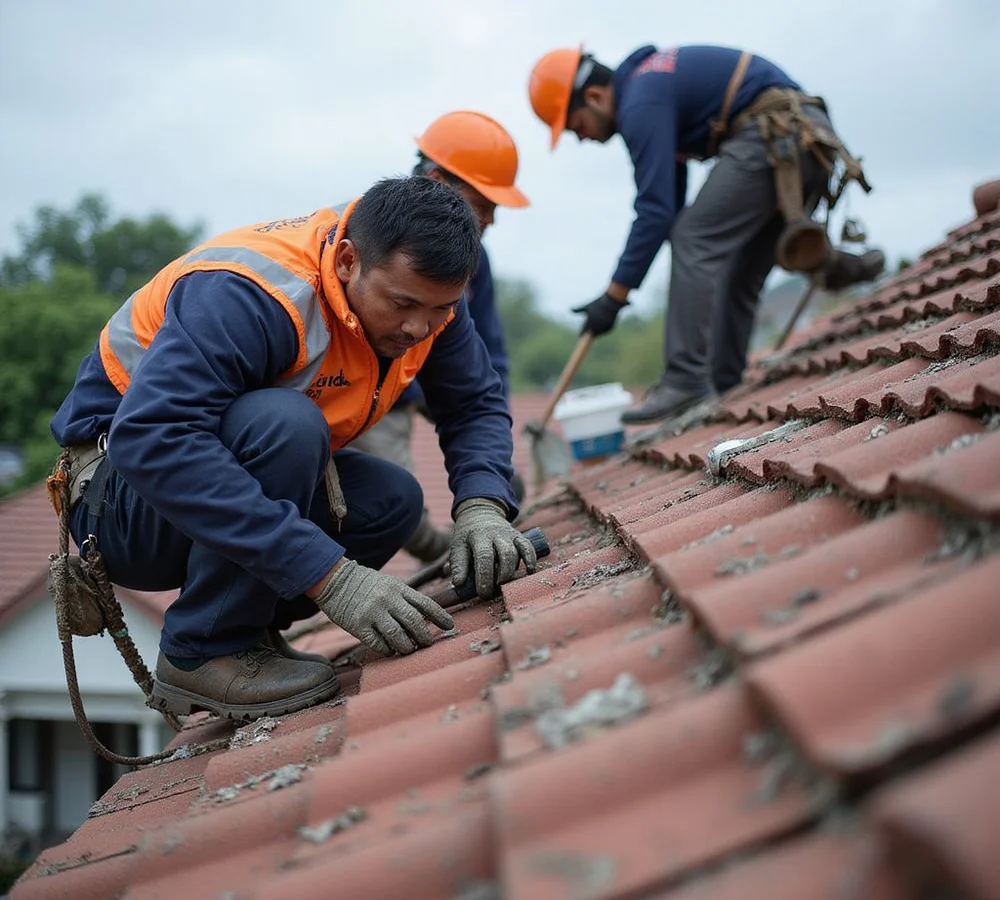 Lead roofing contractor Hafiz Rahman with team in Bandar Puteri