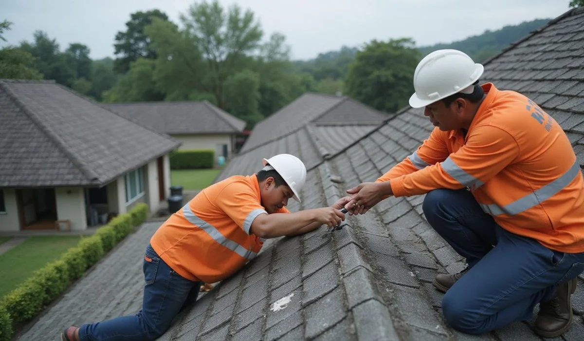 Inspector identifying a single failed ridge cap for targeted repair