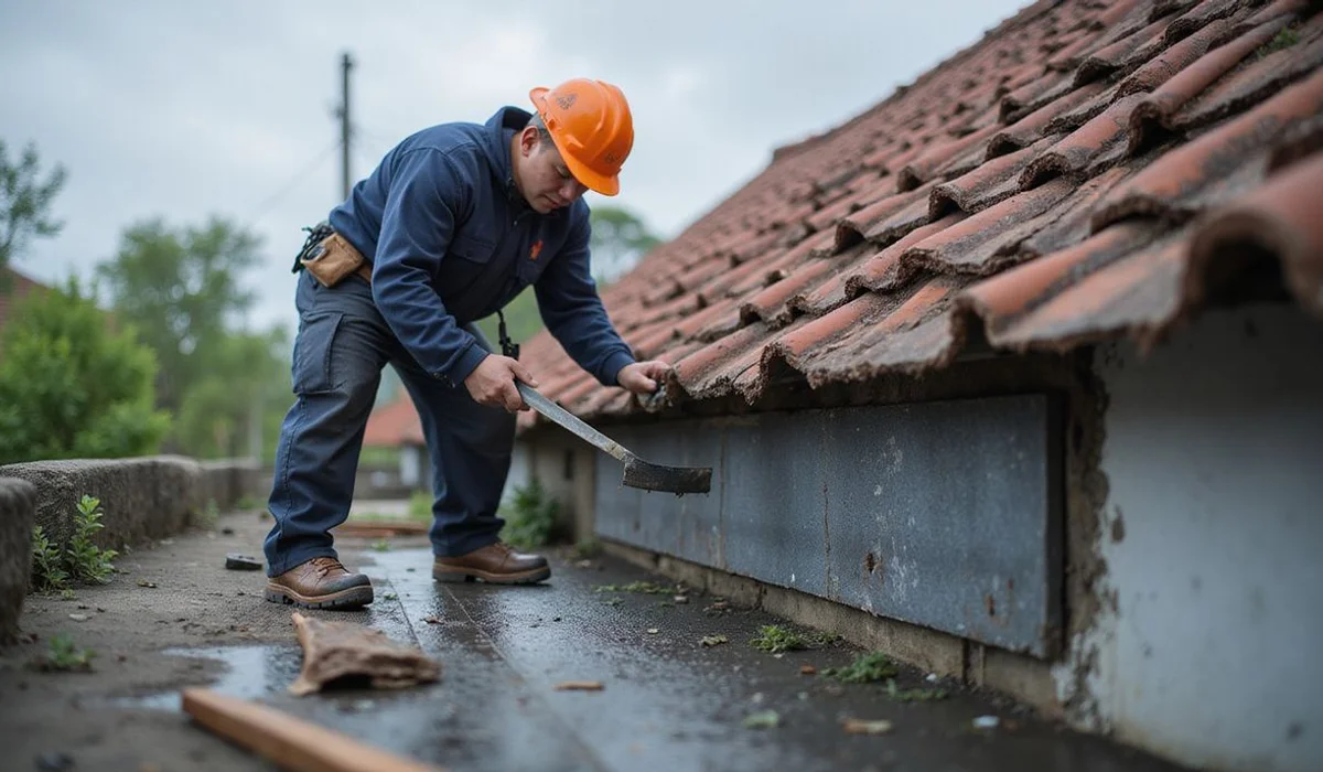 Old lead flashing lifting from a roof-wall junction