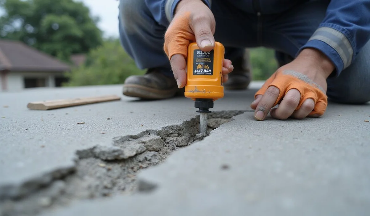 PU injection filling a hairline crack from within