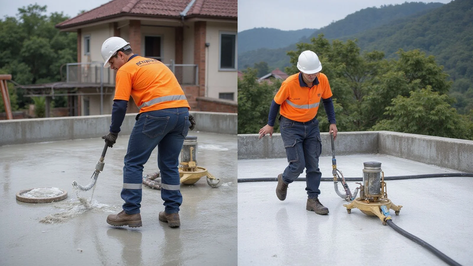 PU injection ports beside cementitious coating application on concrete