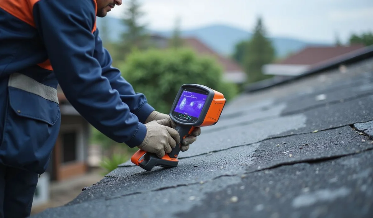 Thermal imaging showing the temperature difference between coated and uncoated roof sections